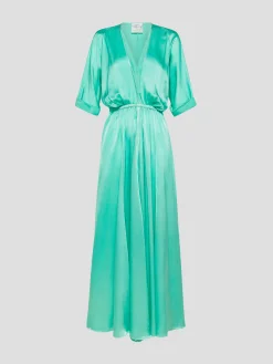 Silk Satin Half Sleeve Dress in Turquoise