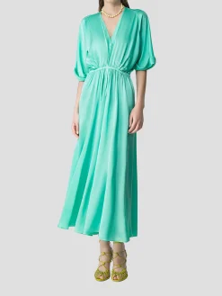 Silk Satin Half Sleeve Dress in Turquoise