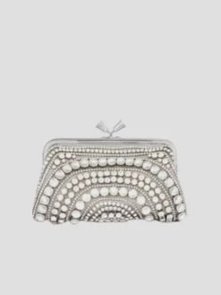 Silver Maud Tassel Clutch in Crystal Embellished Satin