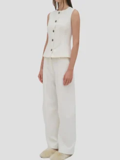 Sleeveless Button Front Top in White