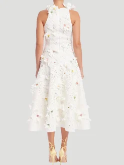 Sleeveless Floral Applique Midi Dress