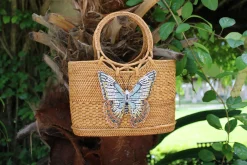 Swarovski Embroidered Blue, White, Gold Butterfly Bag