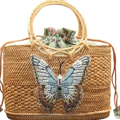 Swarovski Embroidered Blue, White, Gold Butterfly Bag
