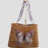 Swarovski Embroidered Butterfly with Amethyst Gemstone Handles Handbag
