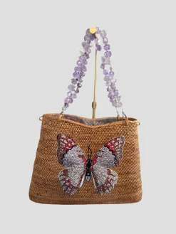 Swarovski Embroidered Butterfly with Amethyst Gemstone Handles Handbag