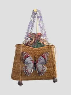 Swarovski Embroidered Butterfly with Amethyst Gemstone Handles Handbag