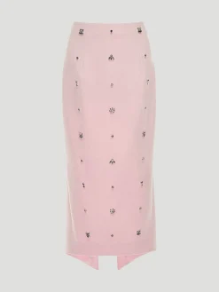 Thalia Gem-Embellished Midi Skirt in Pink