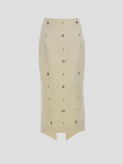 Thalia Gem-Embellished Midi Skirt in Yellow