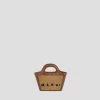 Tropicalia Micro Bag in Brown Leather and Raffia-effect Fabric