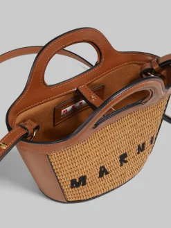 Tropicalia Micro Bag in Brown Leather and Raffia-effect Fabric