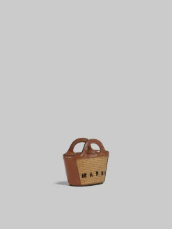Tropicalia Micro Bag in Brown Leather and Raffia-effect Fabric