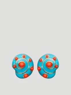 Turquoise & Coral Snail Earrings