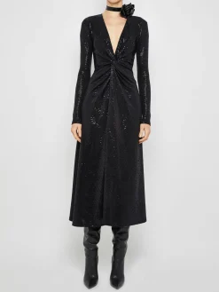 Twist Front Midi Dress in Black