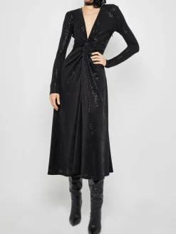 Twist Front Midi Dress in Black