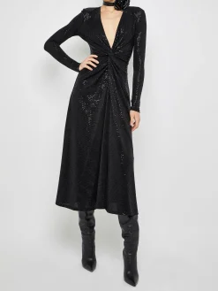 Twist Front Midi Dress in Black