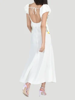 Vienna Floral Embroidery Dress in Cream