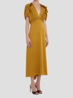 V-Neck Ruffle Midi Dress