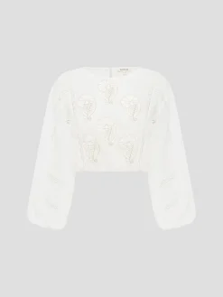 Voila Embroidered Full Sleeve Crop Top