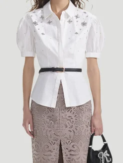 White Cotton Embellished Top
