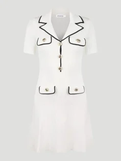 White Viscose Rib Knit Mini Dress