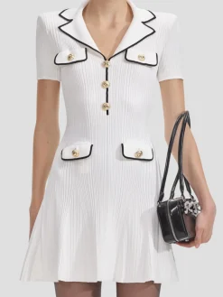 White Viscose Rib Knit Mini Dress