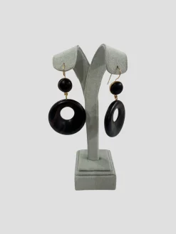 Wood Hoop Earrings with Gold