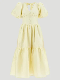 Yellow Jacquard Midi Dress