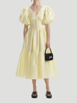 Yellow Jacquard Midi Dress