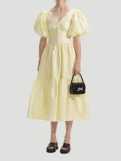 Yellow Jacquard Midi Dress