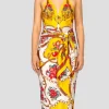 Yellow & Red Bias Cut Silk Jacquard Sagittarius Multi-Way Scarf Dress