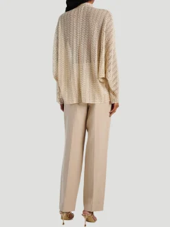 Zigzag Tie-Neck Lamé Blouse